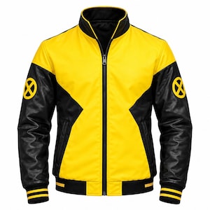 Yellow Black Leather Jacket, Wolverine Inspired X-Men Cosplay Jacket, Superhero Biker Coat, Comic Con Costume