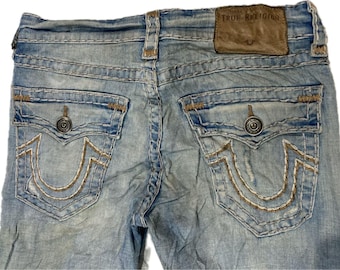 True Religion Geno Relaxed Slim Jeans Men’s Size 30 Light Wash Distressed Y2K Straight Leg
