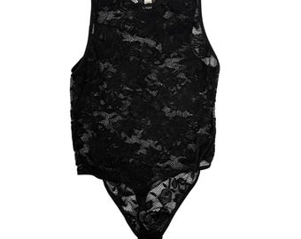 VINTAGE 90s VICTORIA'S SECRET S Black Lace Bodysuit Feminine Coquette Romantic