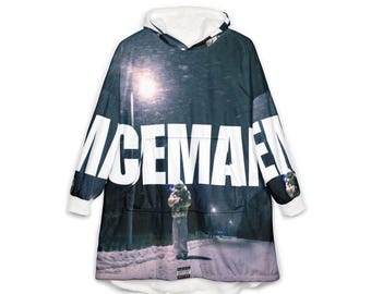 Drake "ICEMAN"-tryck med huva | astronaut nattfoto, överdimensionerad mysig filt