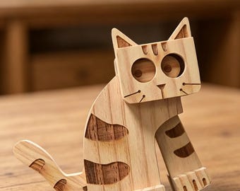 Handmade wooden walking cat toy, self-propelled wooden ramp toy, Montessori Interactive Toys, decorative item for nursery