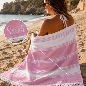 Personalized Turkish Beach Towel, Custom Embroidered Name Towel, Luxury Pool Towel, Resort Beach Towel, Bridesmaid Gift
