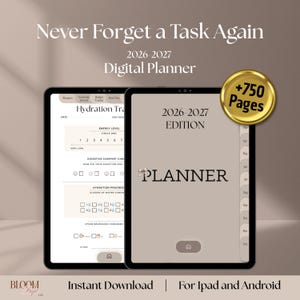 Digital Planner 2026 2027 Undated, GoodNotes Notability iPad Planner PDF, Hyperlinked Planner, mid-year planner, montlhy weekly planner 2027