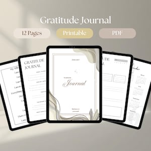 Black Minimalist Gratitude Journal Digital Daily Weekly Monthly Affirmations GoodNotes iPad Notability Mindfulness Printable PDF