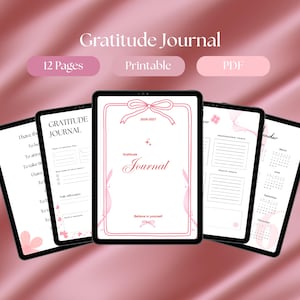 Girly Minimalist Gratitude Journal Digital GoodNotes iPad Daily Weekly Monthly Affirmations Mindfulness Printable PDF