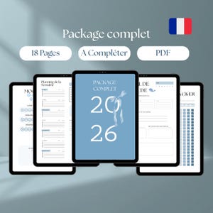 Package Complet 2026 – Digital & Journal de Gratitude (Minimaliste Bleu) - Planner iPad, tablette, GoodNotes,Notability ou impression papier