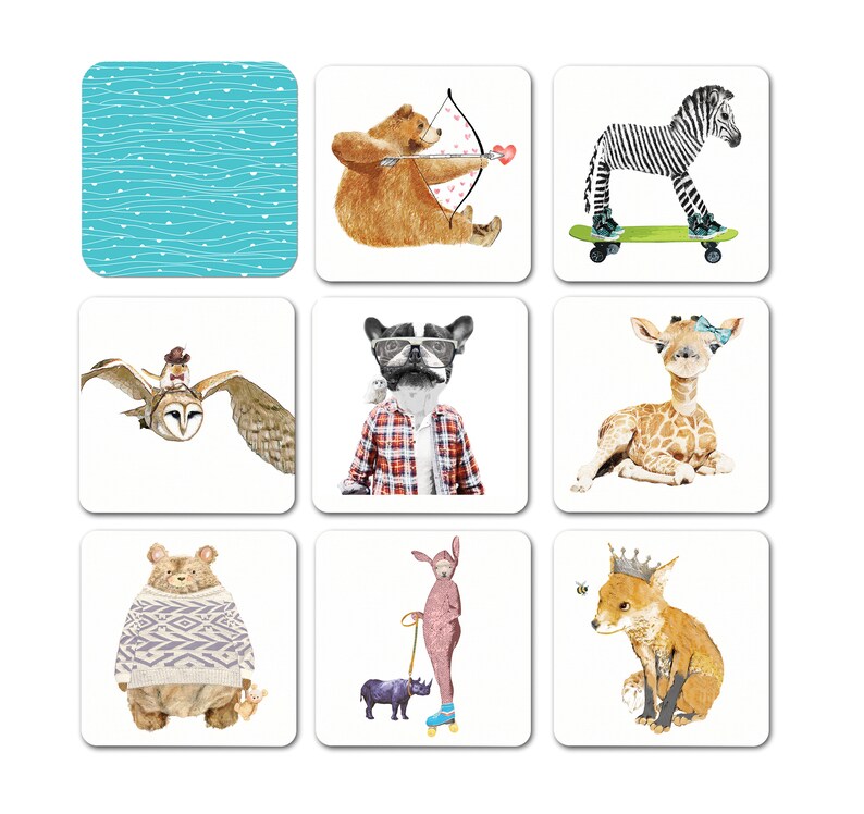 Memory Card Game animals kids games whimsical original Etsy