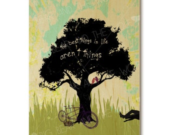 Inspirational wedding art print on wood, "The best things in life aren't things"