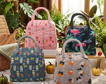 Bolsa térmica para el almuerzo con diseño de dibujos animados: bolsa portátil tipo bento para picnic.