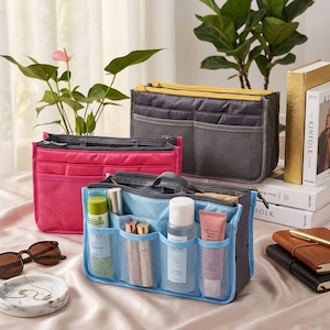 Neceser de viaje de gran capacidad, organizador de cosméticos con doble cremallera, estuche de aseo con múltiples bolsillos.