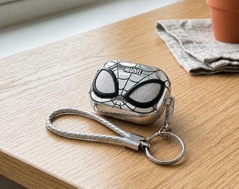 Silver Spider Web AirPods Pro Case With Keychain, Superhero Earbuds Cover