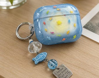 Blue Ocean AirPods Case, Glossy Fish Star Charm Cover, Kawaii Earbuds Case
