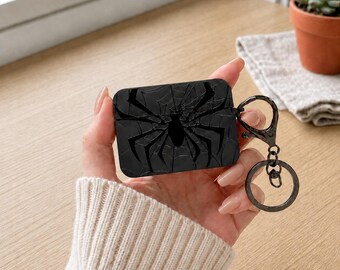 Black Spider Web AirPods Case, Gothic Silicone Earbuds Cover with Keychain