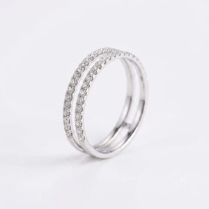 0.55 Carat Round Cut Lb Grown Diamond Double Row Band, E-F VVS-VS Lab Grown Diamond Band, 14k Gold Stackable Wedding Band, Anniversary Gift