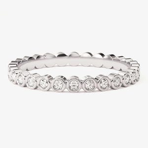 0.25 Carat Round Lab Grown Diamond Engagement Band, Stackable Eternity Band, Bezel Set Band, 14k Gold Wedding Band, Daily Wear Band For Her