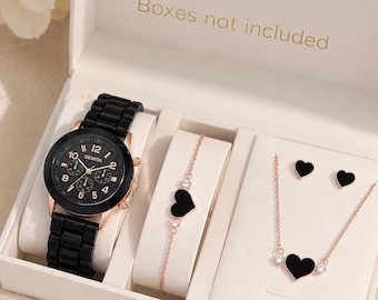 Conjunto de reloj para mujer en blanco, negro o rosa: un elegante regalo para mujer.