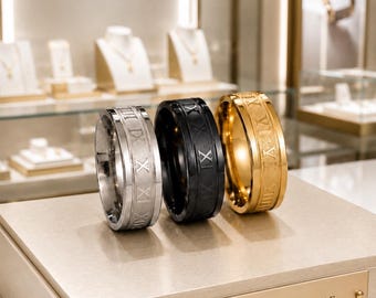 Anillo de acero inoxidable con números romanos: estilo minimalista, elegante y moderno para hombres y mujeres.