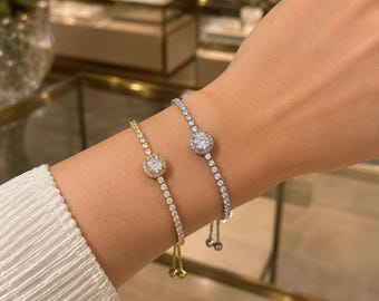 Pulsera ajustable para mujer en acero inoxidable chapado en oro y plata – Circonita brillante, elegantes diamantes de imitación, joyería de lujo moderna y elegante