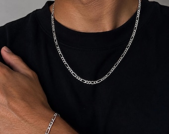 Conjunto de collar y pulsera de plata para hombre y mujer.