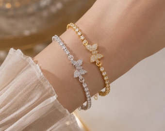 Pulsera de lujo para mujer en plata de ley, oro y plata – Pulsera con brillantes diamantes de imitación, elegantes dijes, joyería de moda para regalar