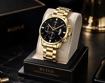 RUIGE Gold Prestige – Luxe waterdicht herenhorloge, zwart en goud