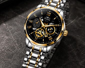 Reloj Bubble para hombre: elegante, de cuarzo de alta gama, de lujo, resistente al agua, con números romanos calados.