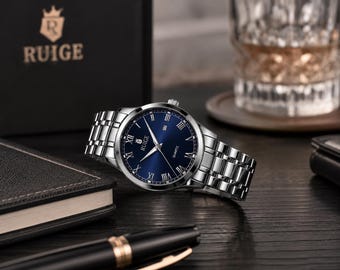 RUIGE Royal Blue - Montre homme Étanche bleu&argent
