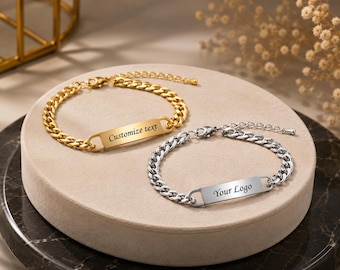 Pulsera personalizada grabada para hombre – Acero inoxidable, oro, plata