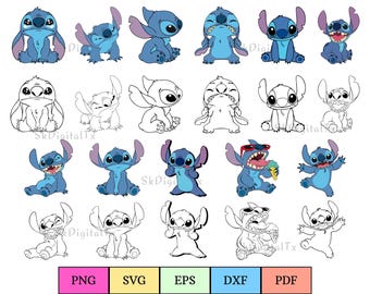 Pacote de PNGs do Stitch, Download de Clipart de Alienígena Fofo, Design para Sublimação, Design de Camiseta de Desenho Animado, Arquivos SVG para Impressão, Artesanato PNG de Aniversário