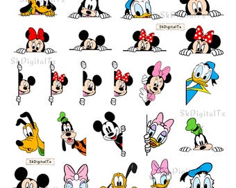 Peeking Mouse and Friends Svg, Cartoon Friends Png Bundle, Svg Cut Files, Magical Vacation Clipart, Printable Download Shirt Cut File