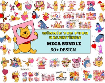 Winnie The Pooh Valentines Png Bundle, Cute Pooh Bear Clipart Download, Tigger Piglet Shirt Design, Sublimation Printable Png