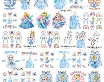 Cinderella Png Bundle, Princess Clipart Download, Watercolor Sublimation, Fairy Tale Birthday Shirt Design, Digital Printable Png