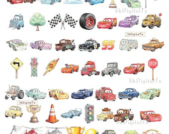 Lightning McQueen Png Bundle, Race Car Clipart Download, Cartoon Birthday Shirt Design, Mater Sublimation Digital Download File
