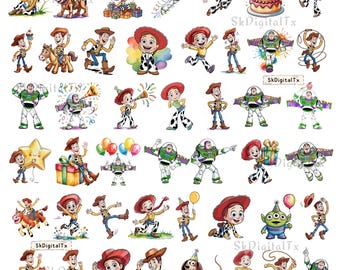 Woody And Buzz Png Bundle, Toy Cowboy Birthday Shirt Design, Space Ranger Sublimation, Watercolor Clipart Digital Download
