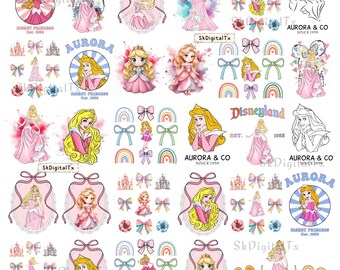 Princess Aurora Png Bundle, Sleeping Beauty Sublimation, Girls Birthday Shirt Design, Cute Watercolor Clipart Download, Printable Png