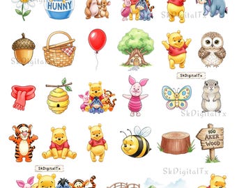 Winnie The Pooh And Friends Png Bundle, Classic Cute Bear Clipart Download, Baby Shower Sublimation Design, Birthday Shirt File
