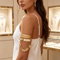 Vintage coin tassel arm cuff,gold chain arm bracelet,boho beach jewelry,luxury women vacation statement arm band