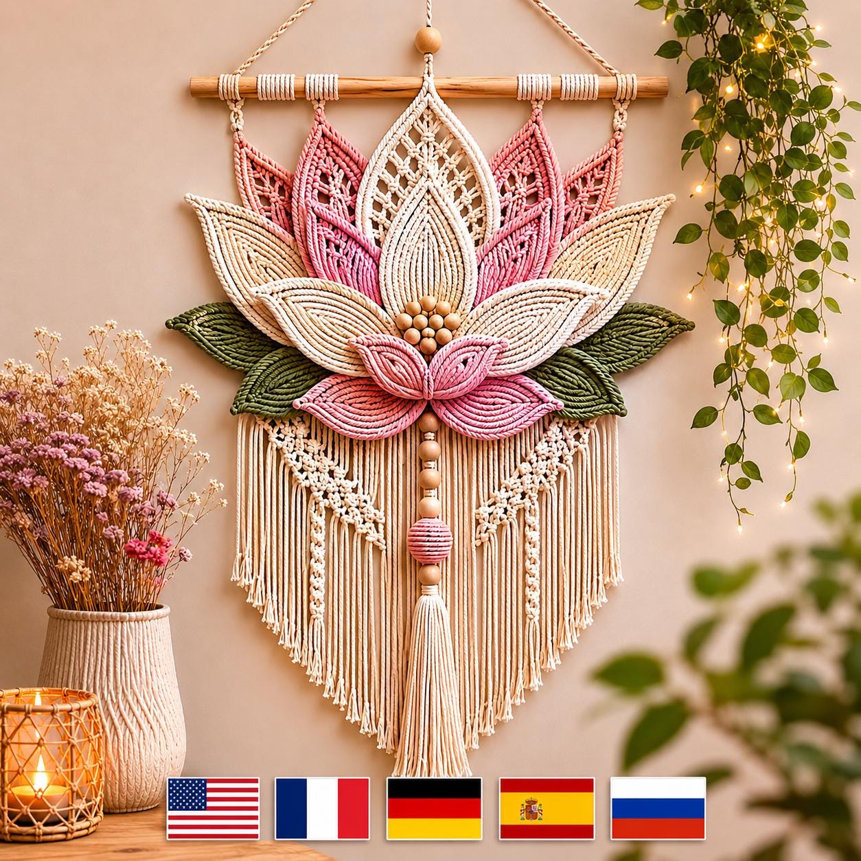 Macrame Lotus Wall Hanging Pattern PDF, Boho Flower Macrame Tutorial ...