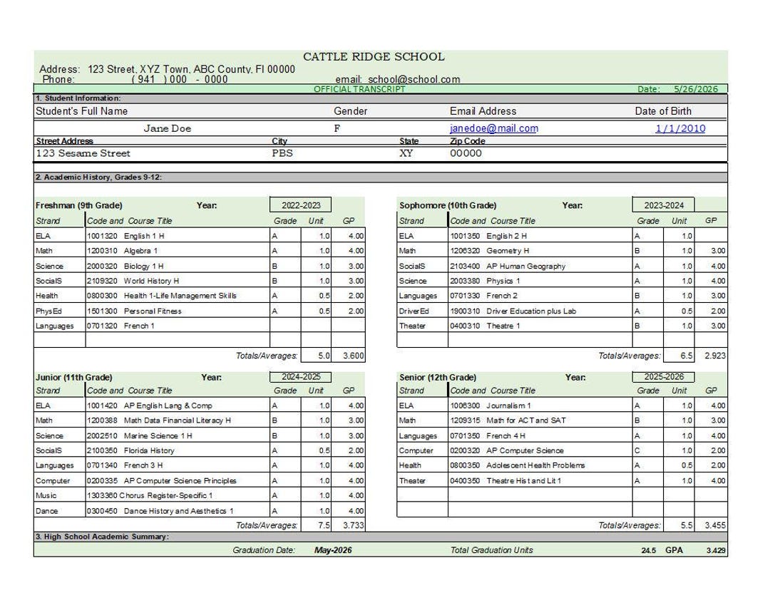 High School Transcript for Florida 2026 - Etsy