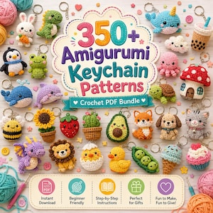 350+ Virkade Nyckelringsmönster Paket | Amigurumi Djur, Mat, Blomsterhängen (PDF)