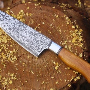 Handmade Damascus Chef Knife – Japanese Gyuto, Wooden Handle, Razor Sharp Kitchen Tool image 2