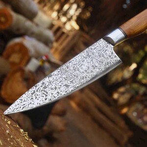 Handmade Damascus Chef Knife – Japanese Gyuto, Wooden Handle, Razor Sharp Kitchen Tool image 3