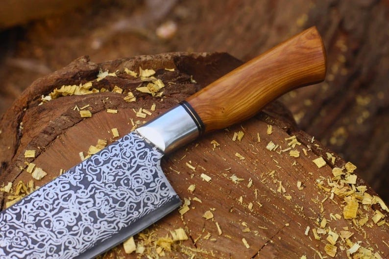 Handmade Damascus Chef Knife – Japanese Gyuto, Wooden Handle, Razor Sharp Kitchen Tool image 4