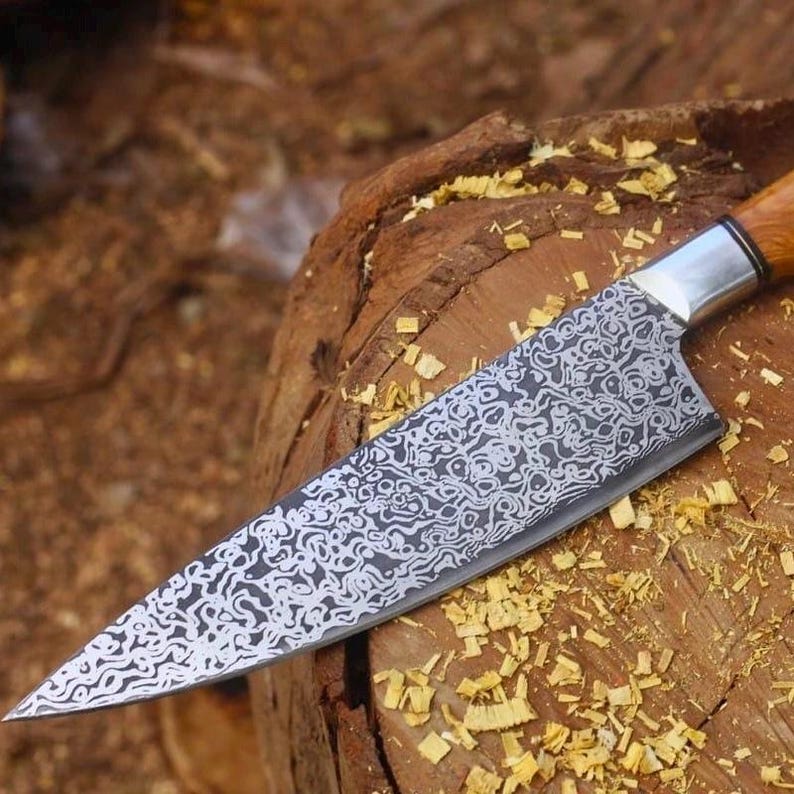 Handmade Damascus Chef Knife – Japanese Gyuto, Wooden Handle, Razor Sharp Kitchen Tool image 1