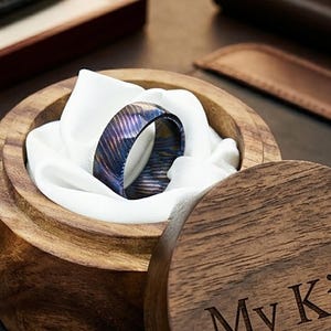 Timascus Mens Ring Custom Titanium Damascus Wedding Band | Statement Jewelry for Him, Unique Engagement Rings, Anniversary Gift for Husband