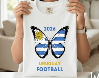 Uruguay Football Butterfly Tee, 2026 Soccer Fan Shirt, Comfort Colors® Cotton
