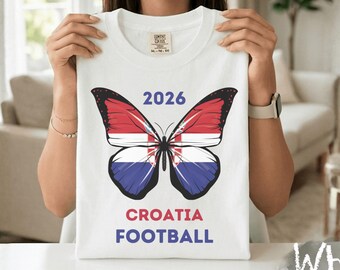 Croatia Butterfly Football Shirt, Comfort Colors 2026 Soccer Tee, Croatia Soccer Fan Gift, Summer 2026 Graphic T-Shirt