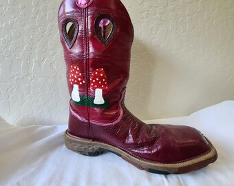 Toadstool Mushroom Hand Painted Leather Cowboy Boot