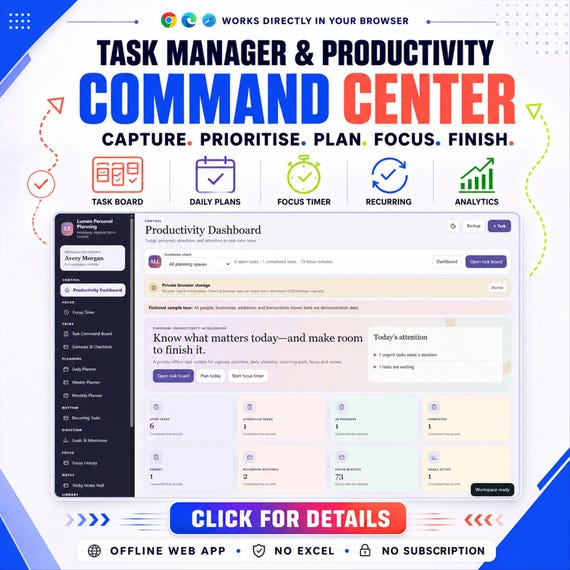 Ultimate Task Manager Web App | Daily Planner, Goals, Habits and Time Blocking | Offline Browser Download