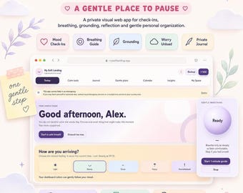 Anxiety Journal Web App | Self Care Planner with Mood Tracker and Breathing Guide